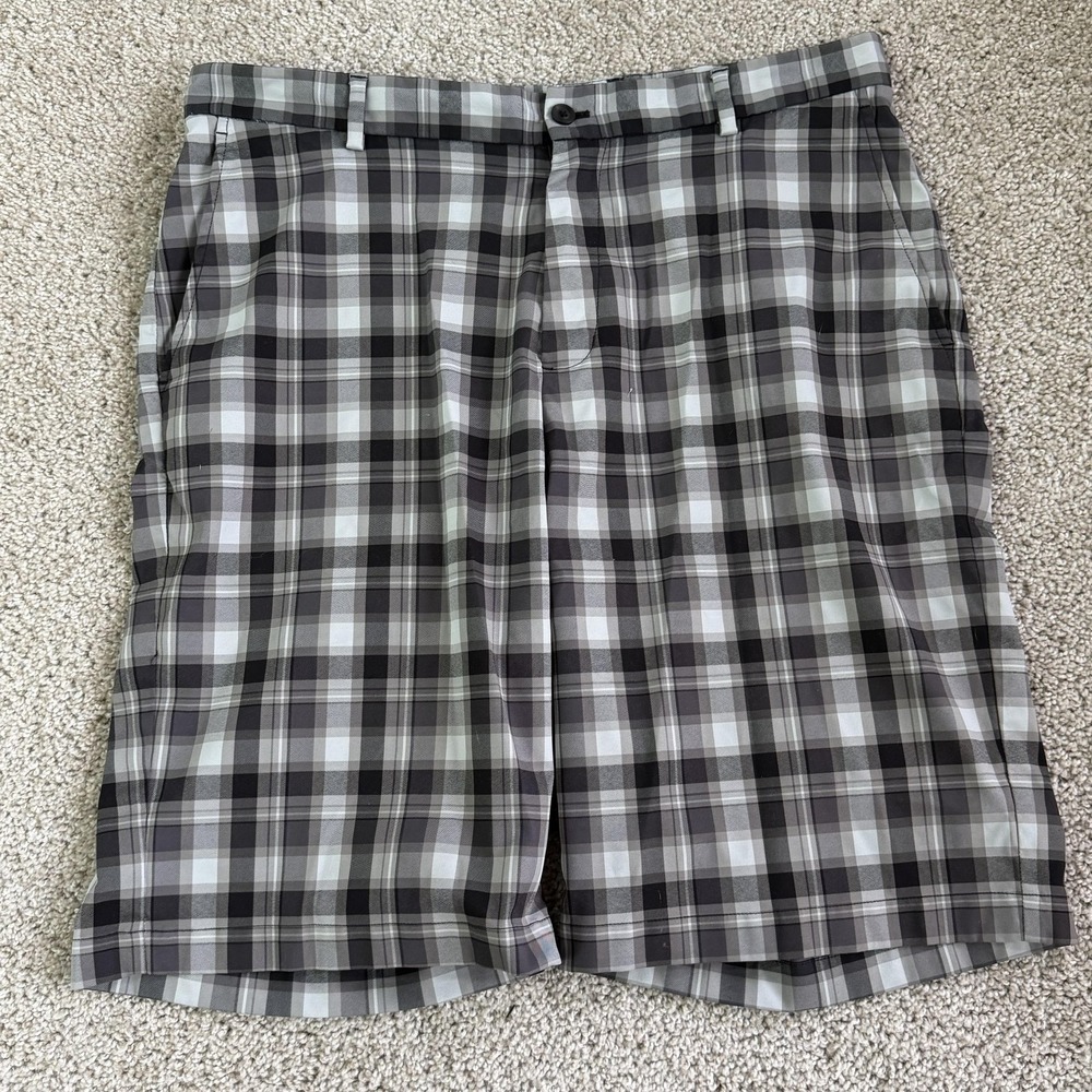 Slazenger Chino Shorts Mens 34 Gray Plaid Microfiber Golf Casual Summer